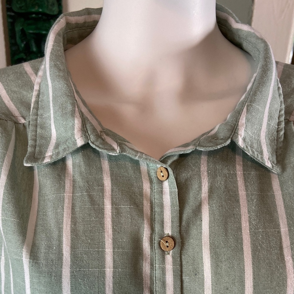 Altar'd State Button Up Down Green White Striped Crop Top Tie XL XLarge collared - Picture 6 of 10